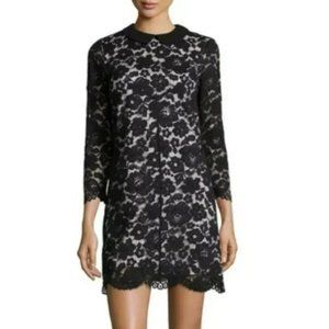 Ted Baker Ameera Lace Dress Scallop Hem Collar Long Sleeve Black